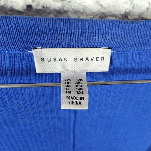 Susan Graver QVC Women Sweater 2X Plus Cardigan Open Blue Cuff Sleeve SWE71E - Picture 9 of 11